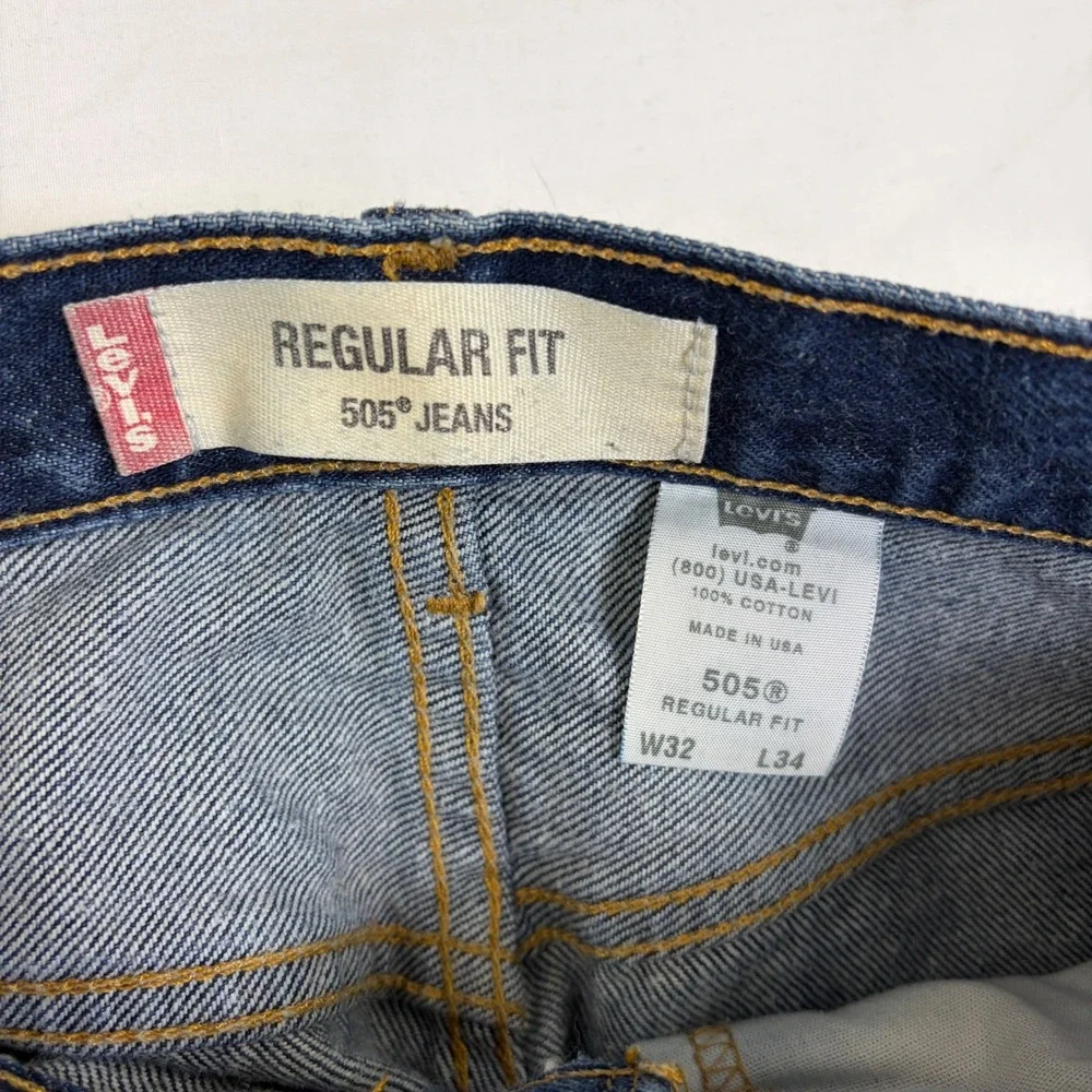 Y2K Vintage Levis 505 Regular Fit Jeans Mens 32x34 Dark Wash Made in USA 2003